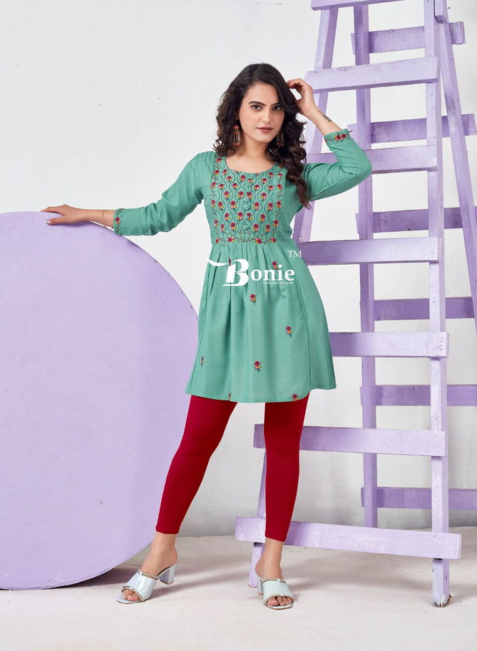 Adore 4 By Bonie Embroidery Rayon Ladies Short Top Wholesale Market In Surat
